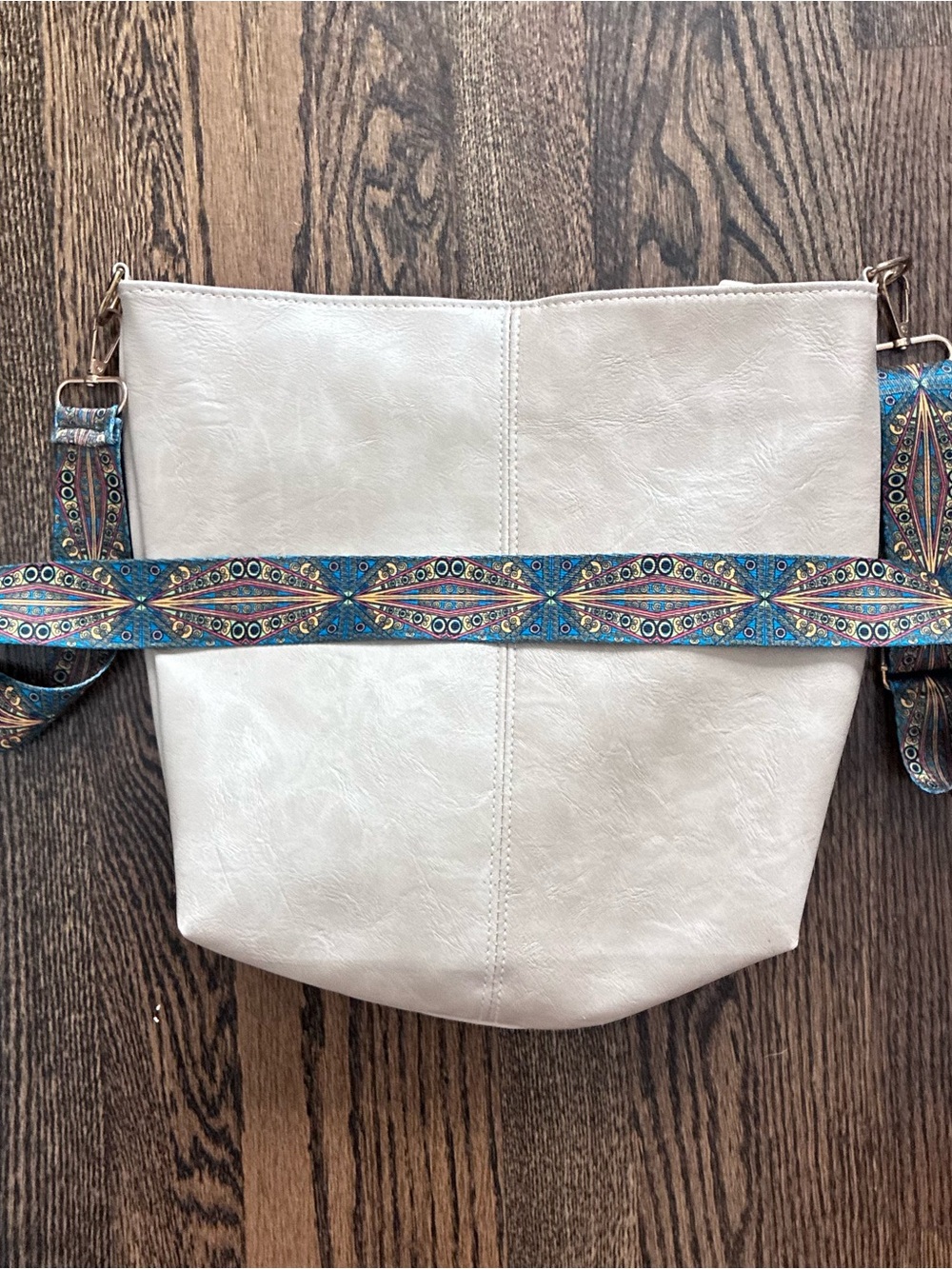 Vegan Crossbody Bag with Multicolor Woven Strap • Boho Boutique Purse